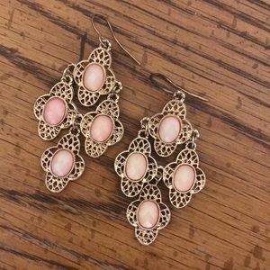 Gold and pink chandelier earrings
